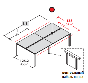 5th Element стол с центральным жёлобом и открытой центральной опорой,раздвижные столешницы(1 секция 160)320*125.2-138*72.8